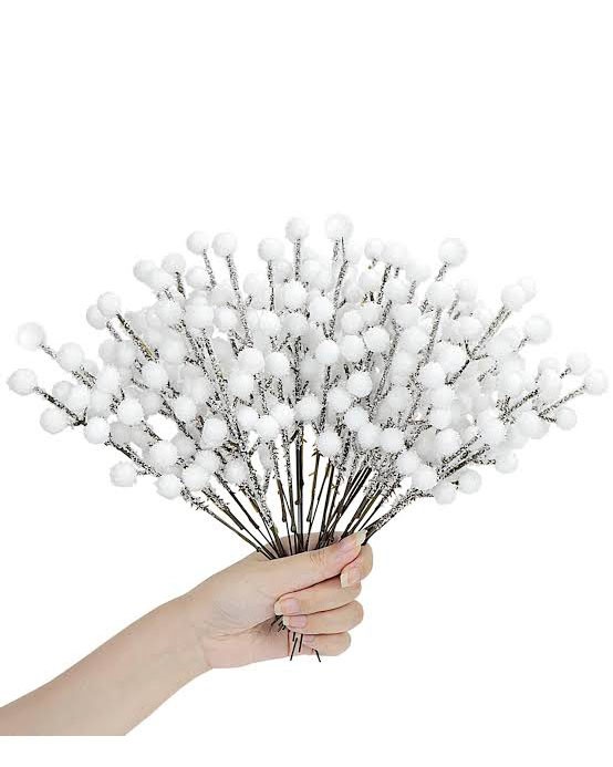 WHITE ARTIFICIAL BERRY STEM